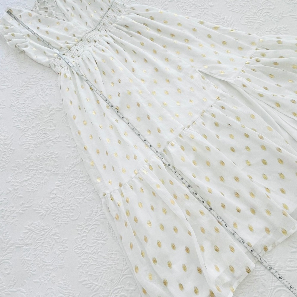 NWOT Lulus Cause to Celebrate White and Gold Dot Ruffled Tiered Midi Dress - Picture 11 of 11